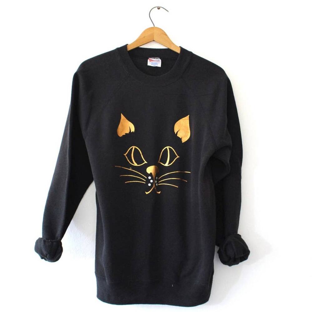 Vintage Kitty Cat Face Sweatshirt Large